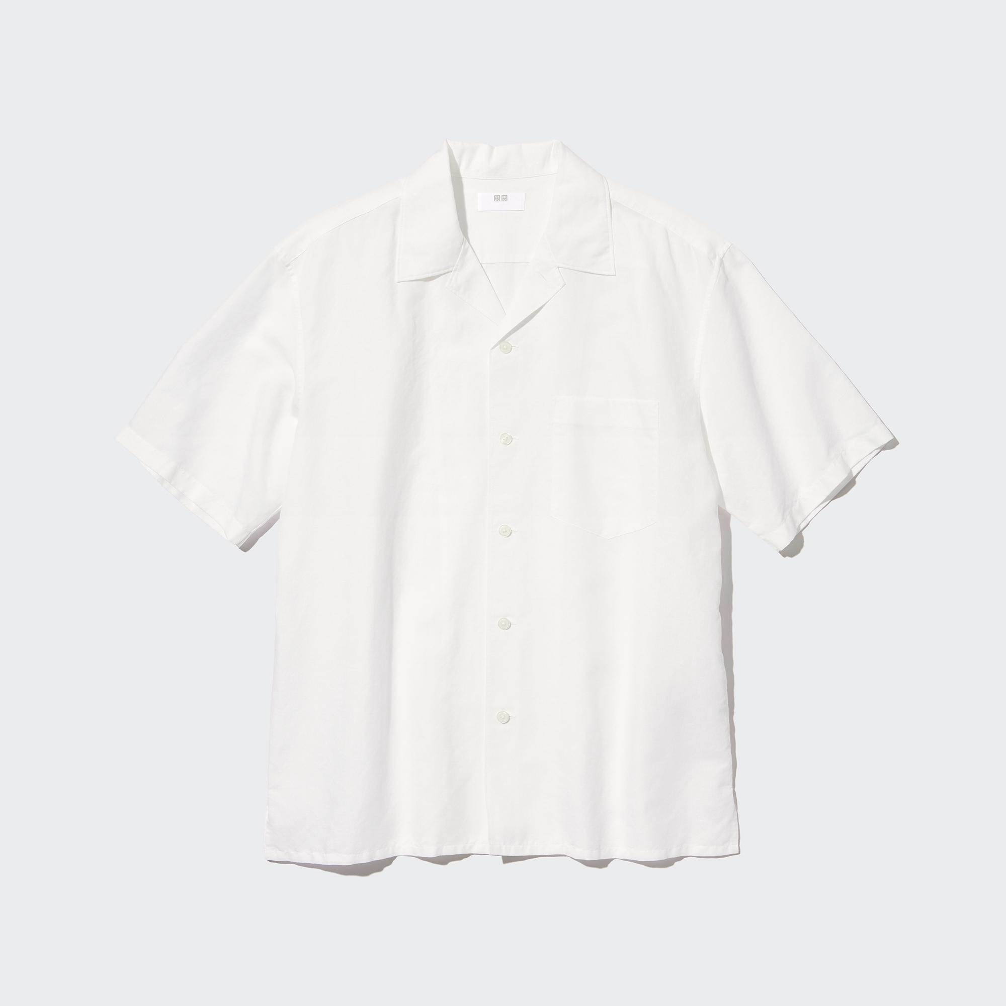 Рубашка UNIQLO льняная с открытым вырезом, белый льняная рубашка с открытым вырезом uniqlo оливковый