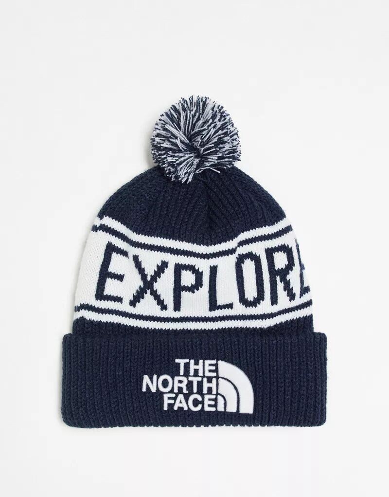 

Сине-серая ретро-шапка The North Face с помпоном