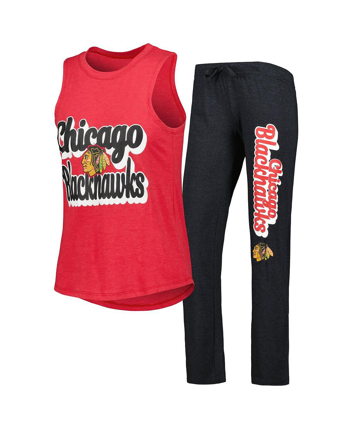 Женский комплект для сна с майкой и брюками Heather Red и Heather Black Chicago Blackhawks Meter Muscle Concepts Sport