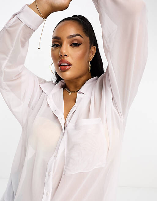 

Белая рубашка оверсайз из сетки ASOS DESIGN Curve