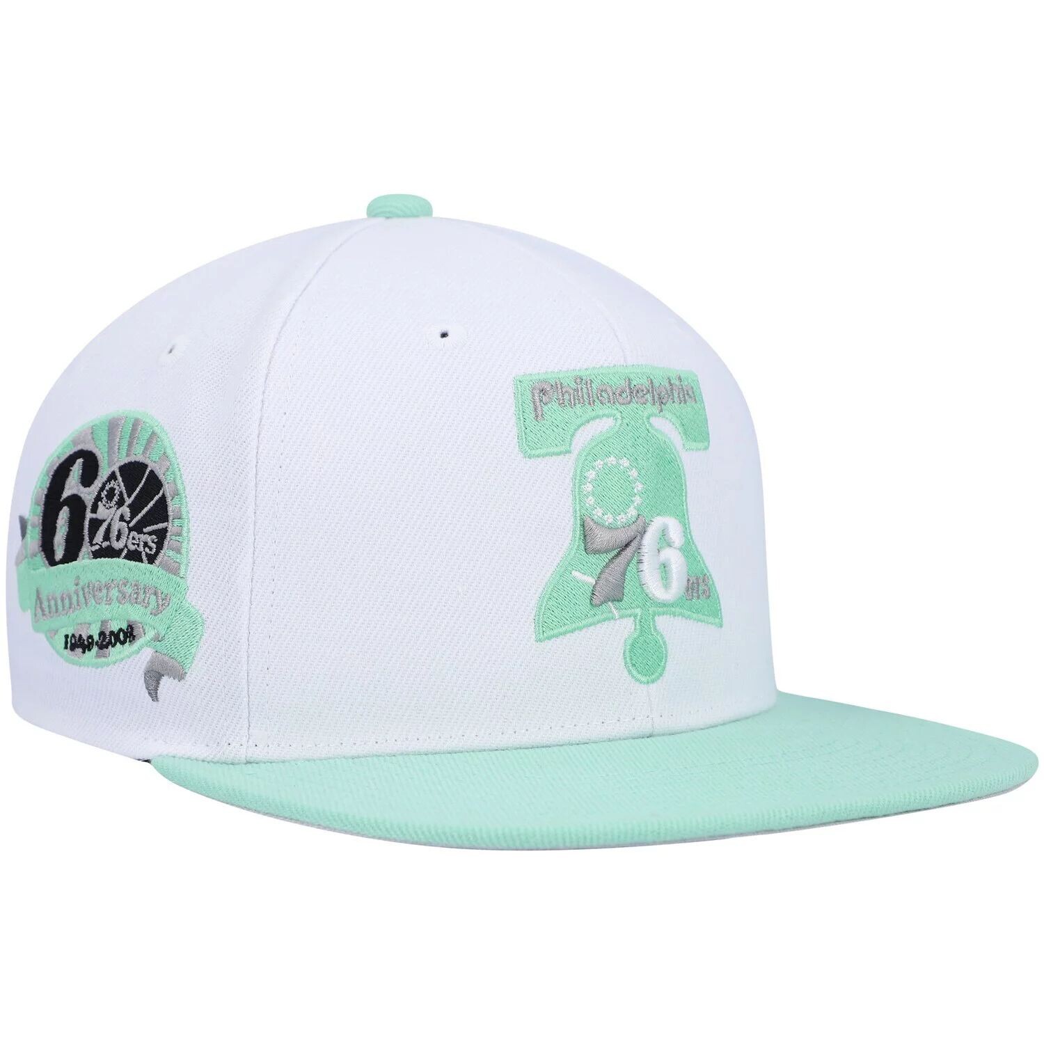 

Мужская кепка Mitchell & Ness White Philadelphia 76ers Hardwood Classics 60th Anniversary, шляпа Snapback из чистой платины