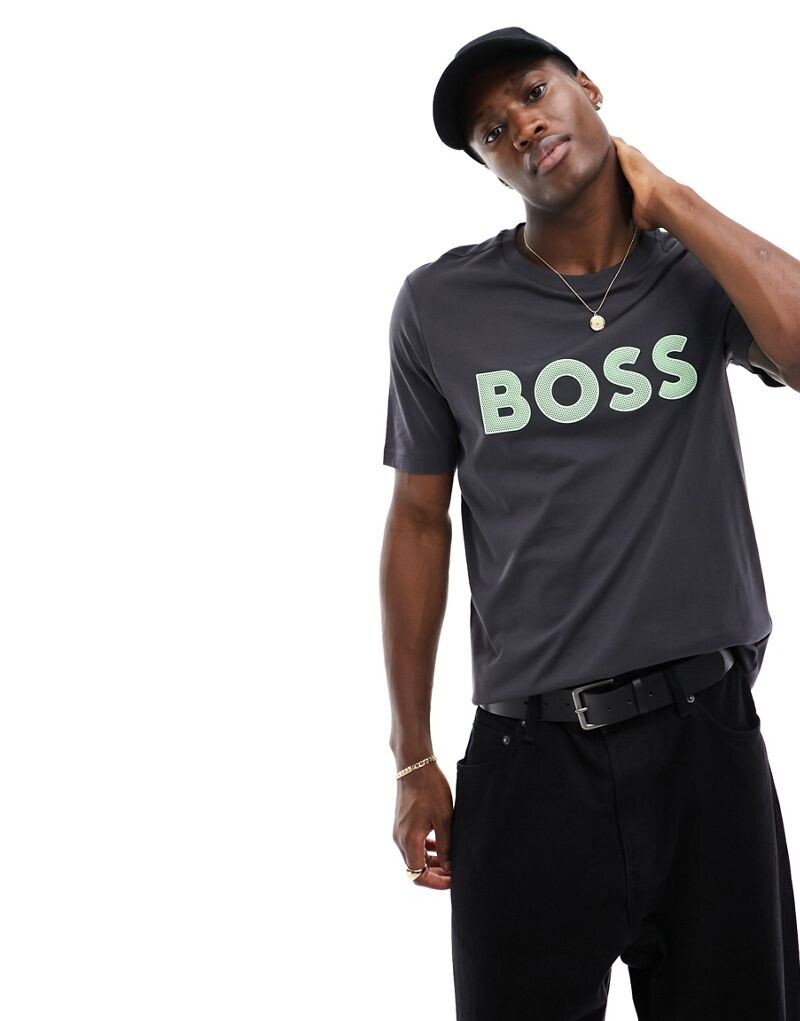 

Темно-серая футболка с логотипом BOSS