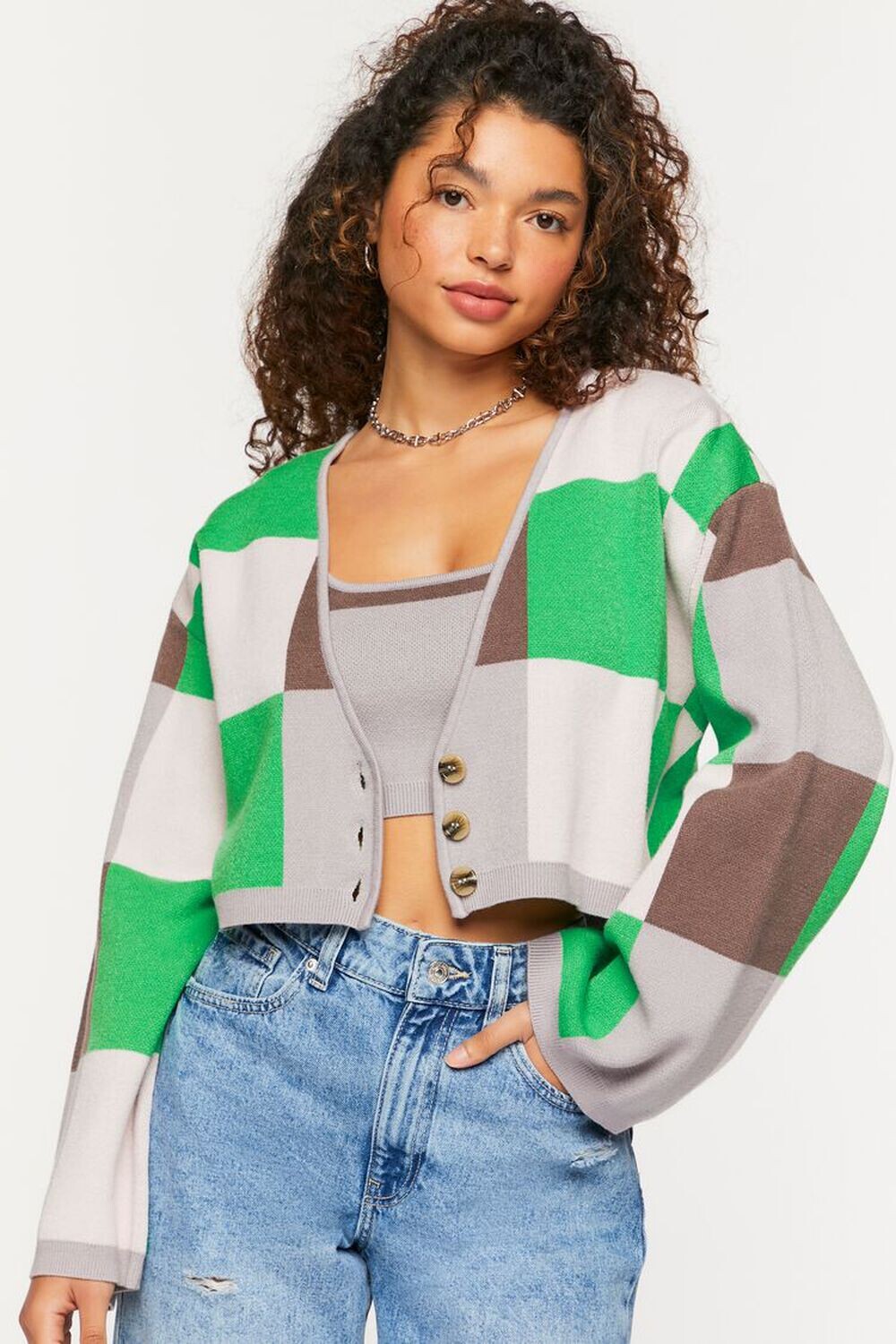 

Кардиган с цветными блоками Forever 21, зеленый