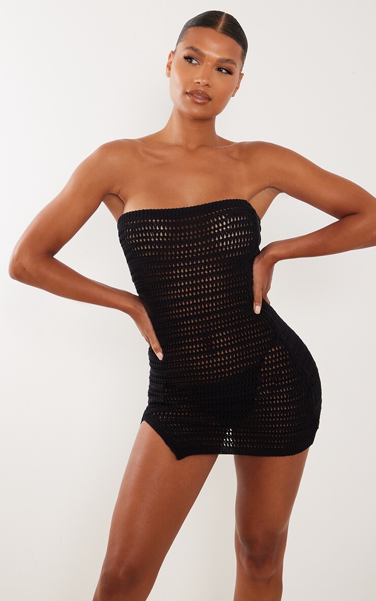 

PrettyLittleThing Черное платье-бандо крючком