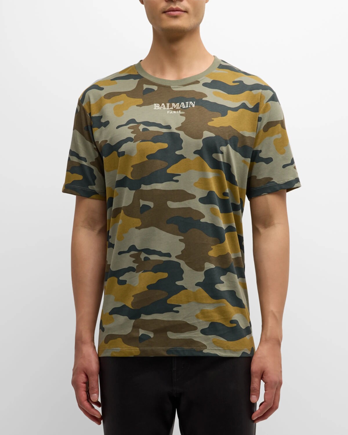 

Мужская футболка прямого кроя с камуфляжным принтом Balmain, цвет Multi Khaki