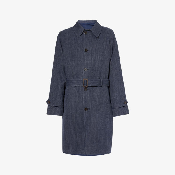

Однобортное пальто из льна и смесовой шерсти с поясом Polo Ralph Lauren, синий