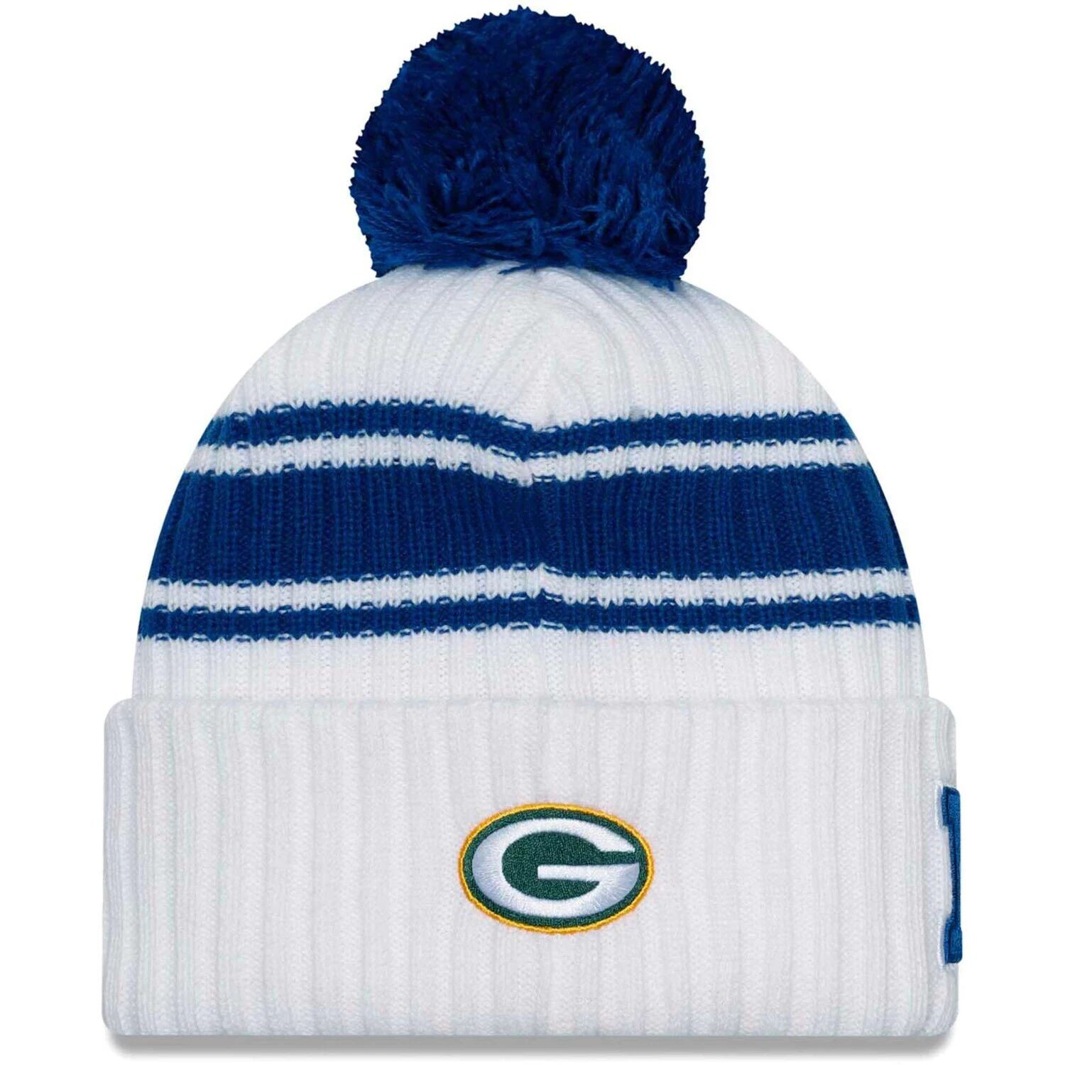 

Мужская вязаная шапка New Era White Green Bay Packers 2023 NFL Pro Bowl с манжетами и помпоном