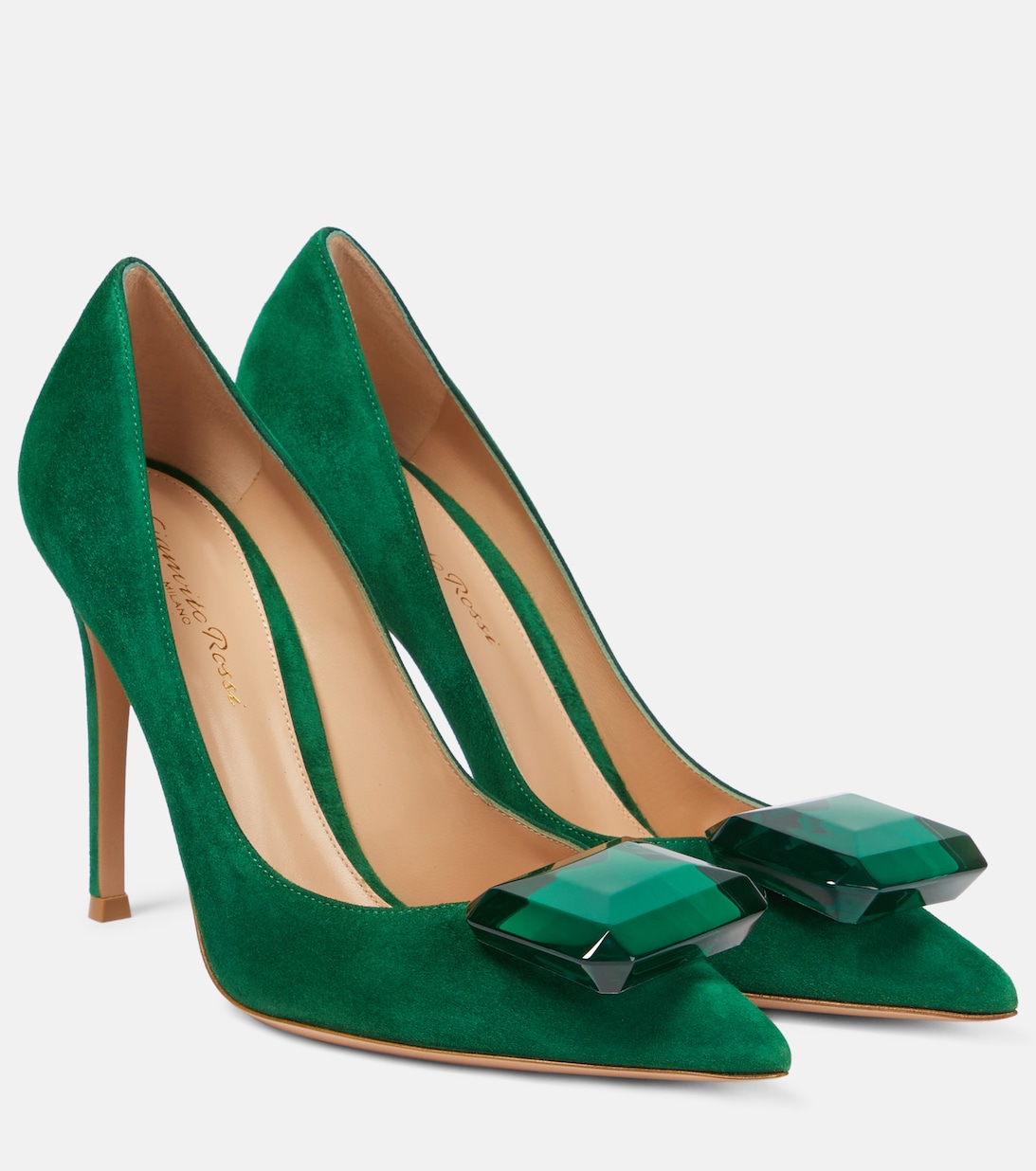 Декорированные замшевые туфли Jaipur 105 Gianvito Rossi, зеленый