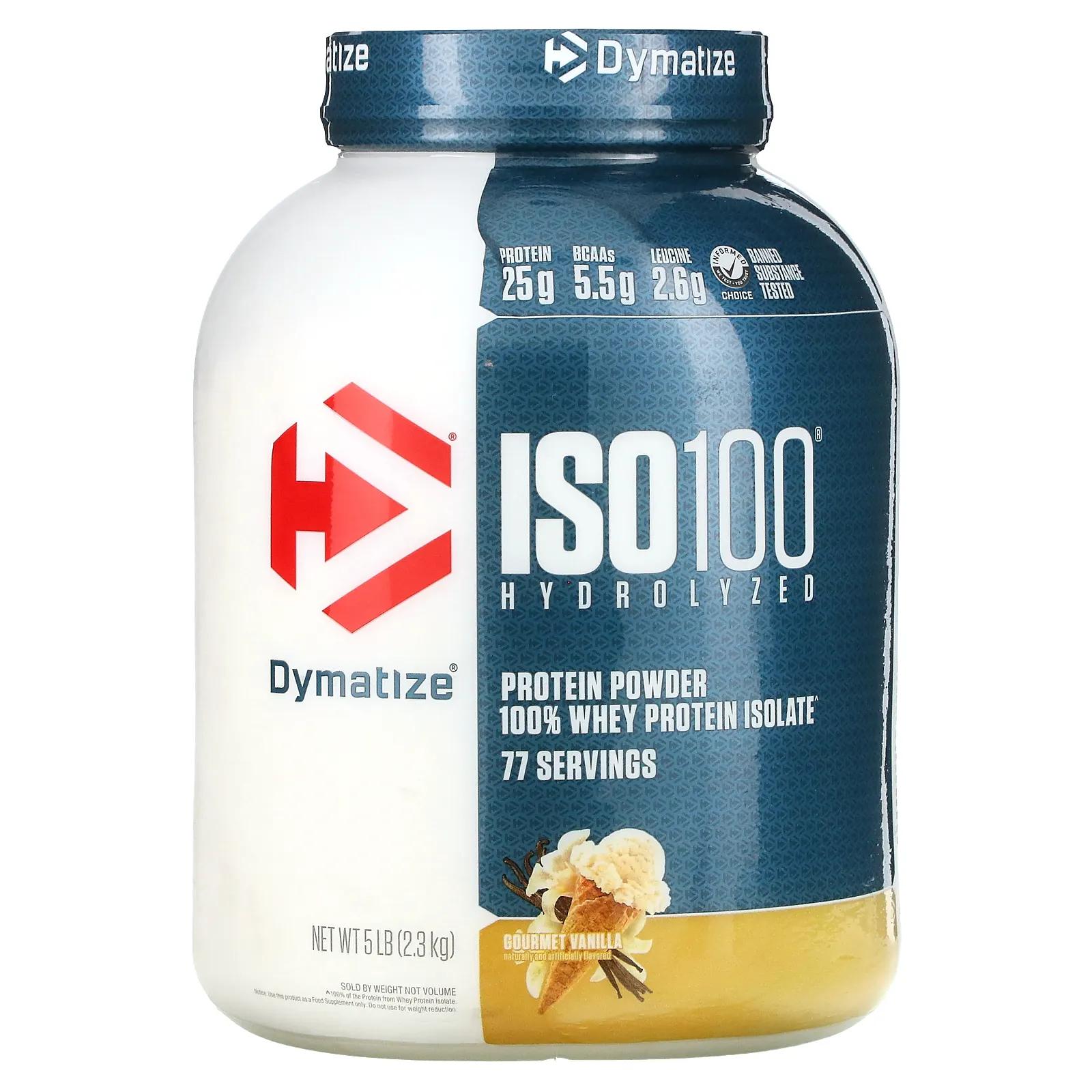 Dymatize Nutrition ISO100 гидролизат 100%-ный изолят сывороточного протеина изысканная ваниль 5 фунтов (2,3 кг) dymatize nutrition athlete’s whey молочная сыворотка ванильный шейк 792 г