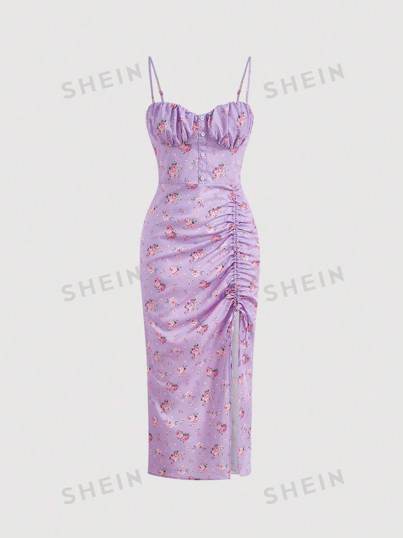 SHEIN MOD Женское винтажное сине-белое облегающее платье без бретелек с фарфоровым принтом, сиреневый фиолетовый