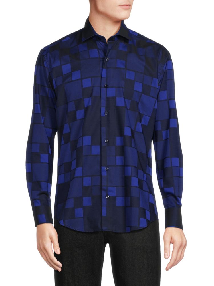 цена Хлопковая рубашка с геометрическим рисунком Bertigo, темно-синий