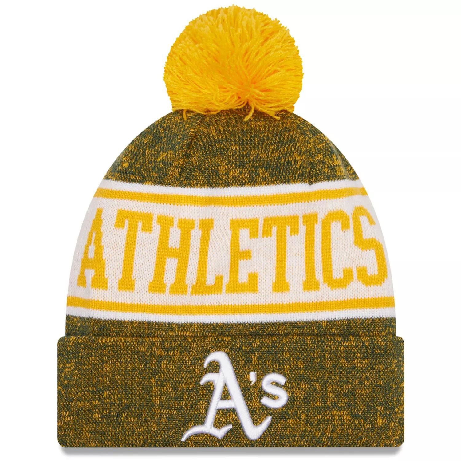 

Мужская вязаная шапка New Era золото/зеленого цвета Oakland Athletics Banner с манжетами и помпоном