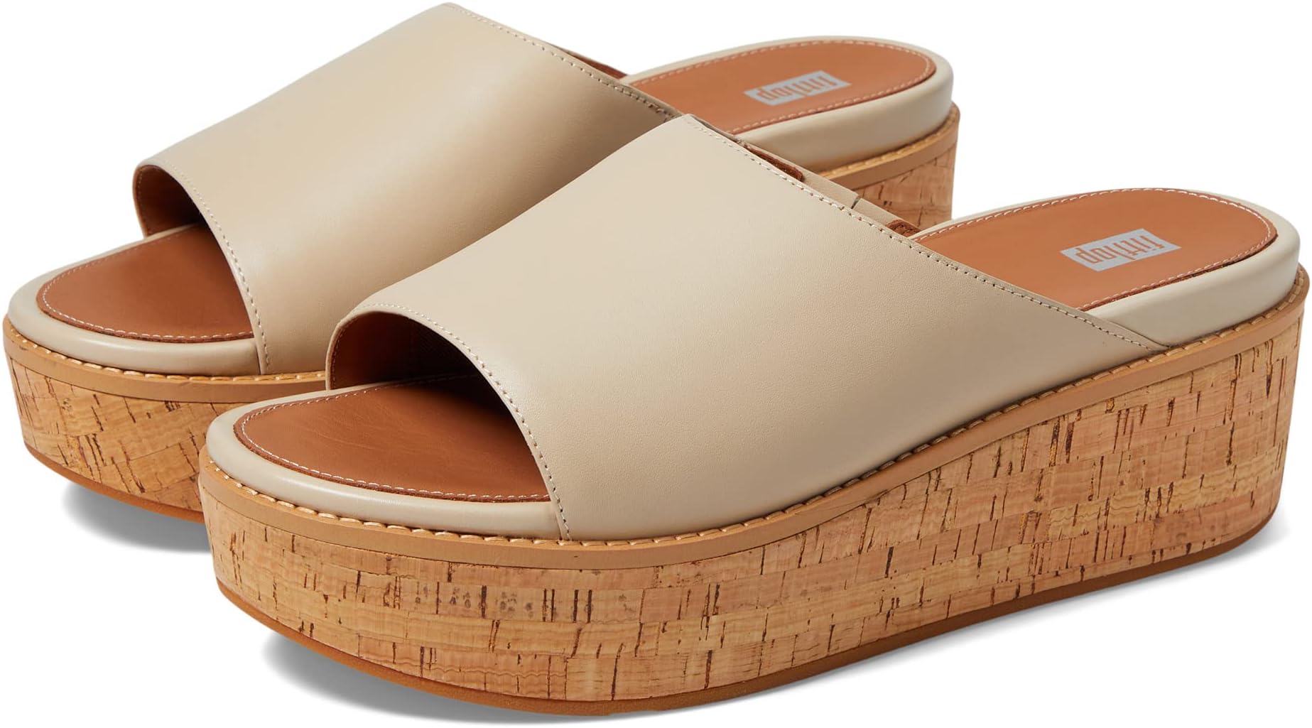 

Босоножки Eloise Cork-Wrap Leather Wedge Slides FitFlop, цвет Stone Beige