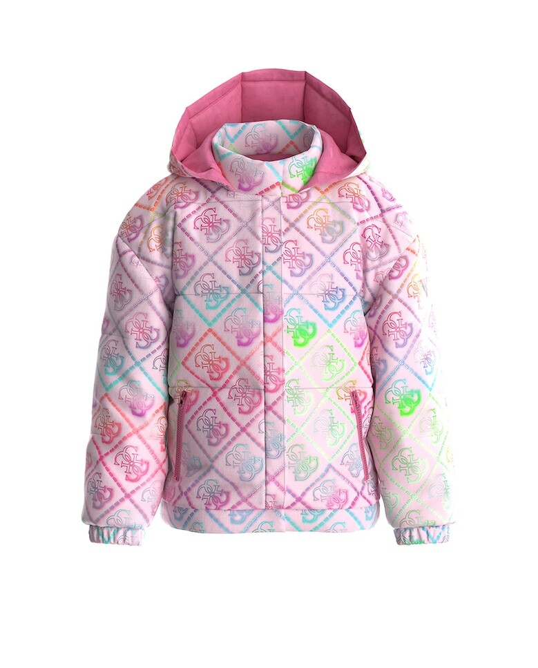 

Пальто для девочки с капюшоном и высоким воротником Guess, розовый