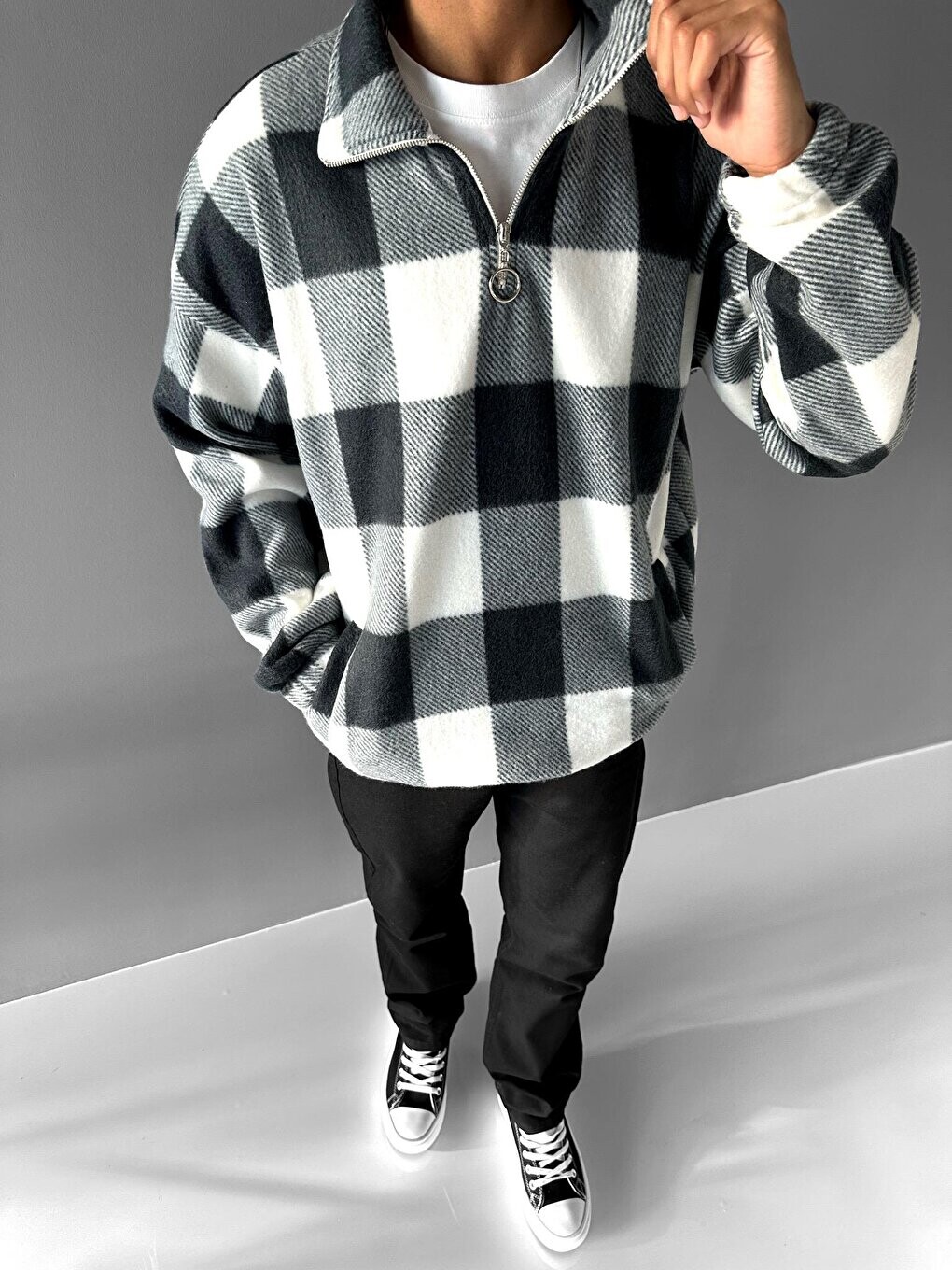

Флисовый свитшот в клетку Oversize, черный ablukaonline