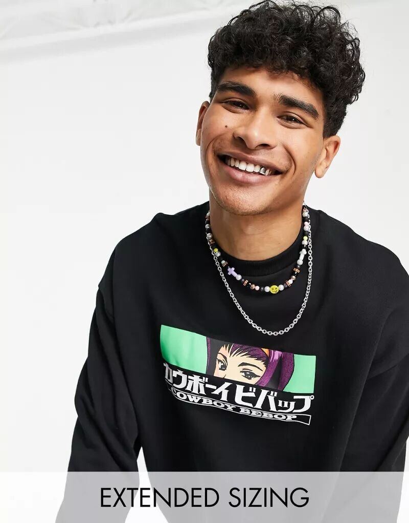 

Черный оверсайз-свитшот с ковбойским принтом в стиле бибоп ASOS