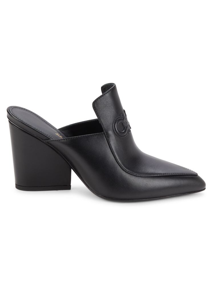 

Кожаные сабо-мюли с тисненым логотипом Ferragamo, черный