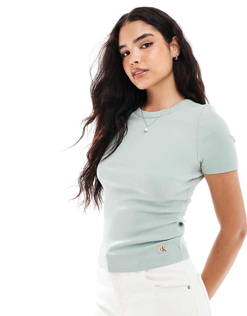 

Хлопковая футболка в рубчик Calvin Klein Jeans зеленого жадеита