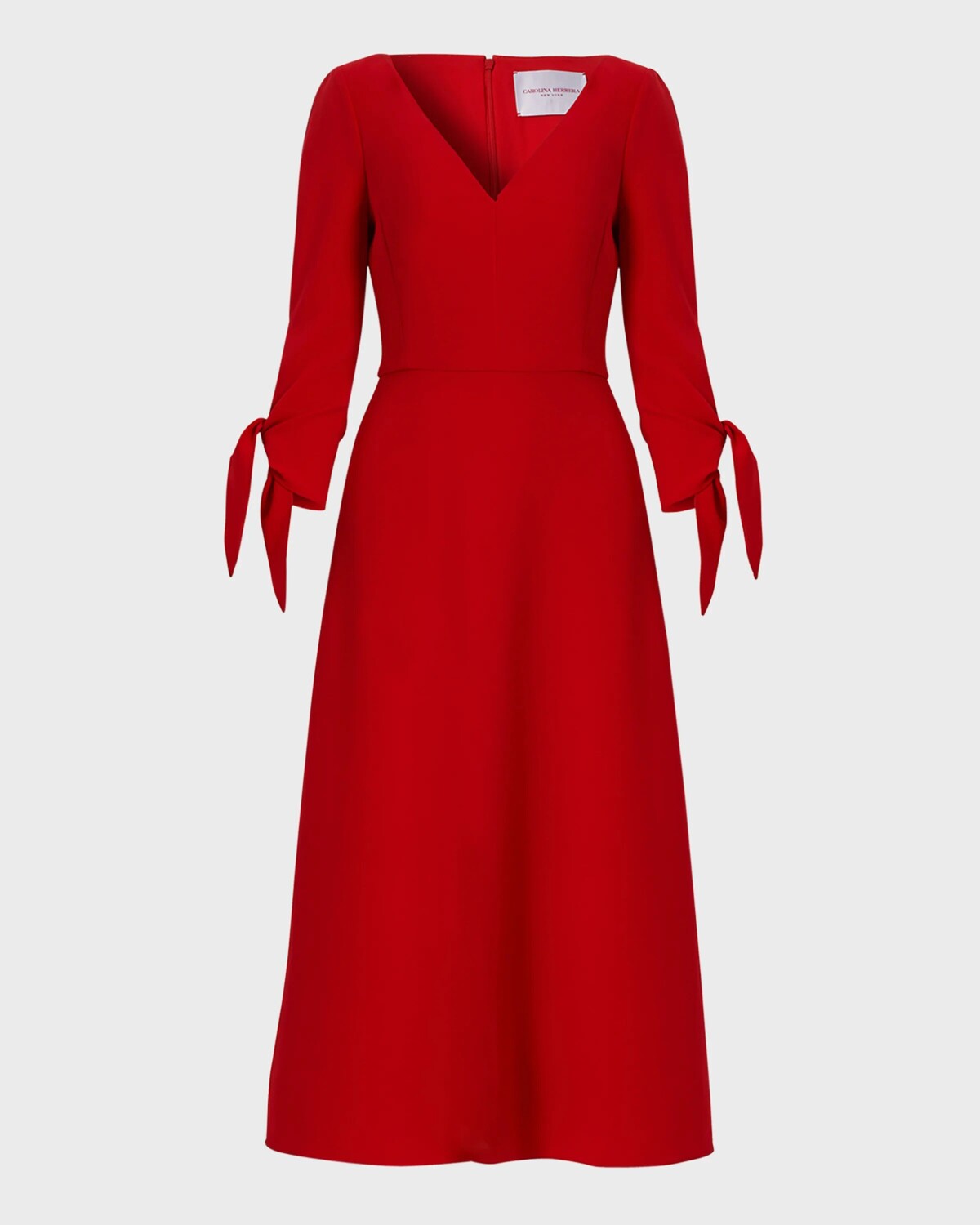 

Платье миди с V-образным вырезом и завязками на рукавах Carolina Herrera, цвет Herrera Red