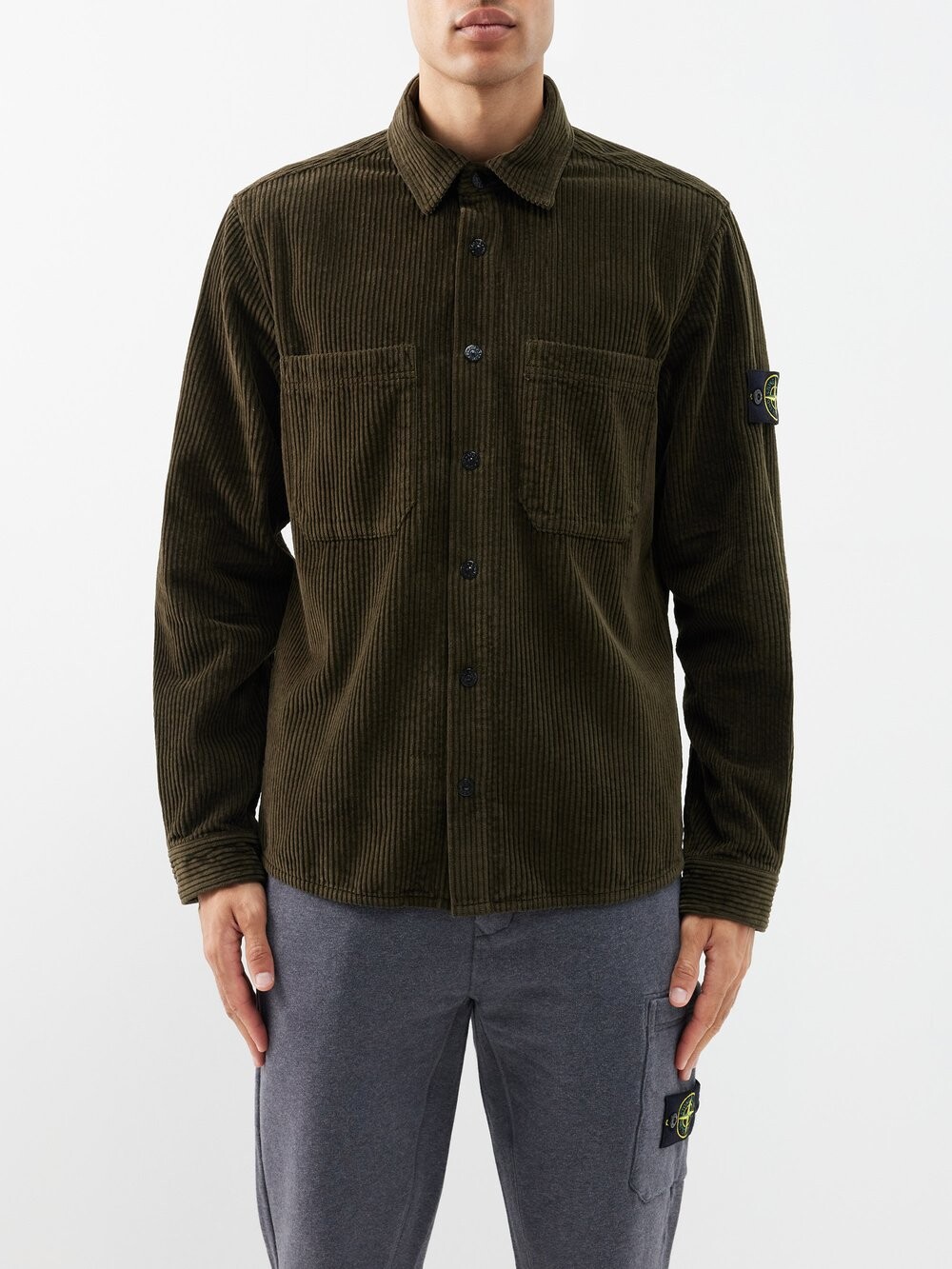 

Рубашка из хлопка и вельвета с накладными карманами Stone Island, зеленый