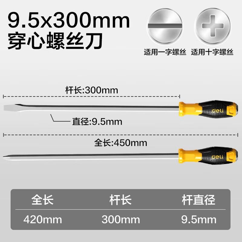 Мощная сквозная отвертка, которая может ударить по крестообразной отвертке. Отвертка с плоским концом в виде цветка сливы, сверхтвердая, большого размера. Deli