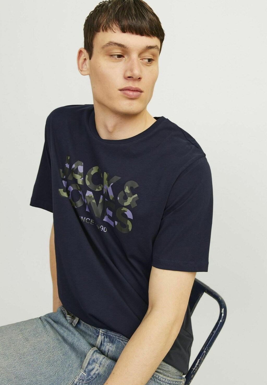 

Футболки с принтом LOGO RUNDHALS Jack & Jones, темно-синий