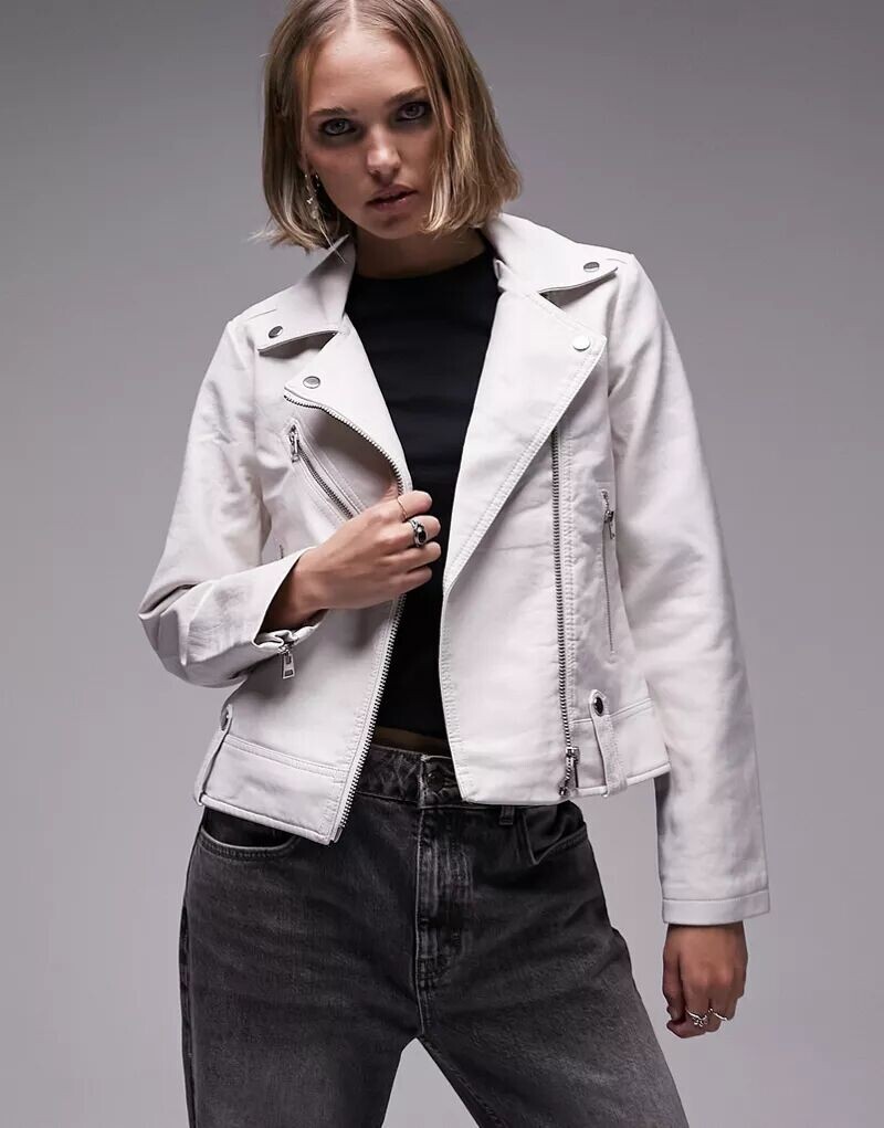 

Белая косуха из искусственной кожи Topshop