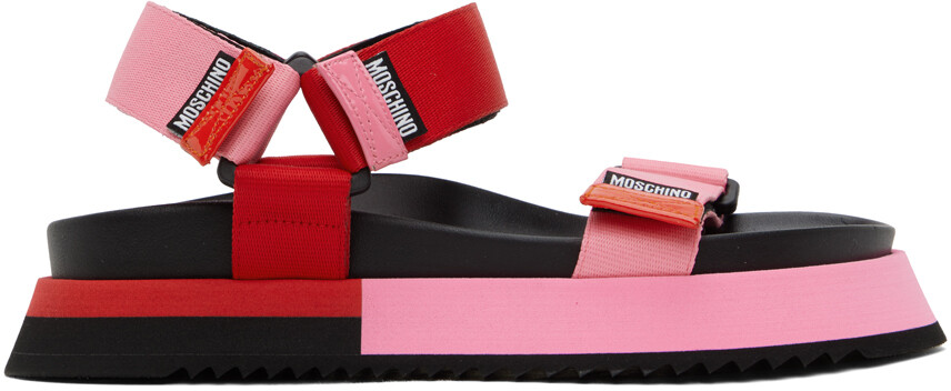 

Розово-красные босоножки с логотипом Moschino, Черный, Розово-красные босоножки с логотипом Moschino
