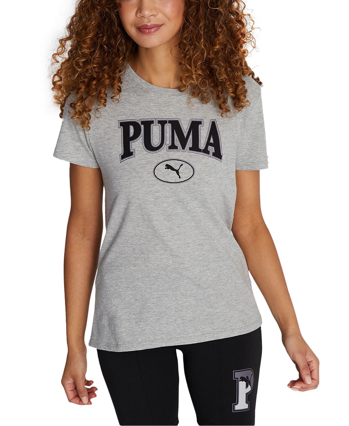 

Женская хлопковая футболка с круглым вырезом и рисунком Squad Puma, серый