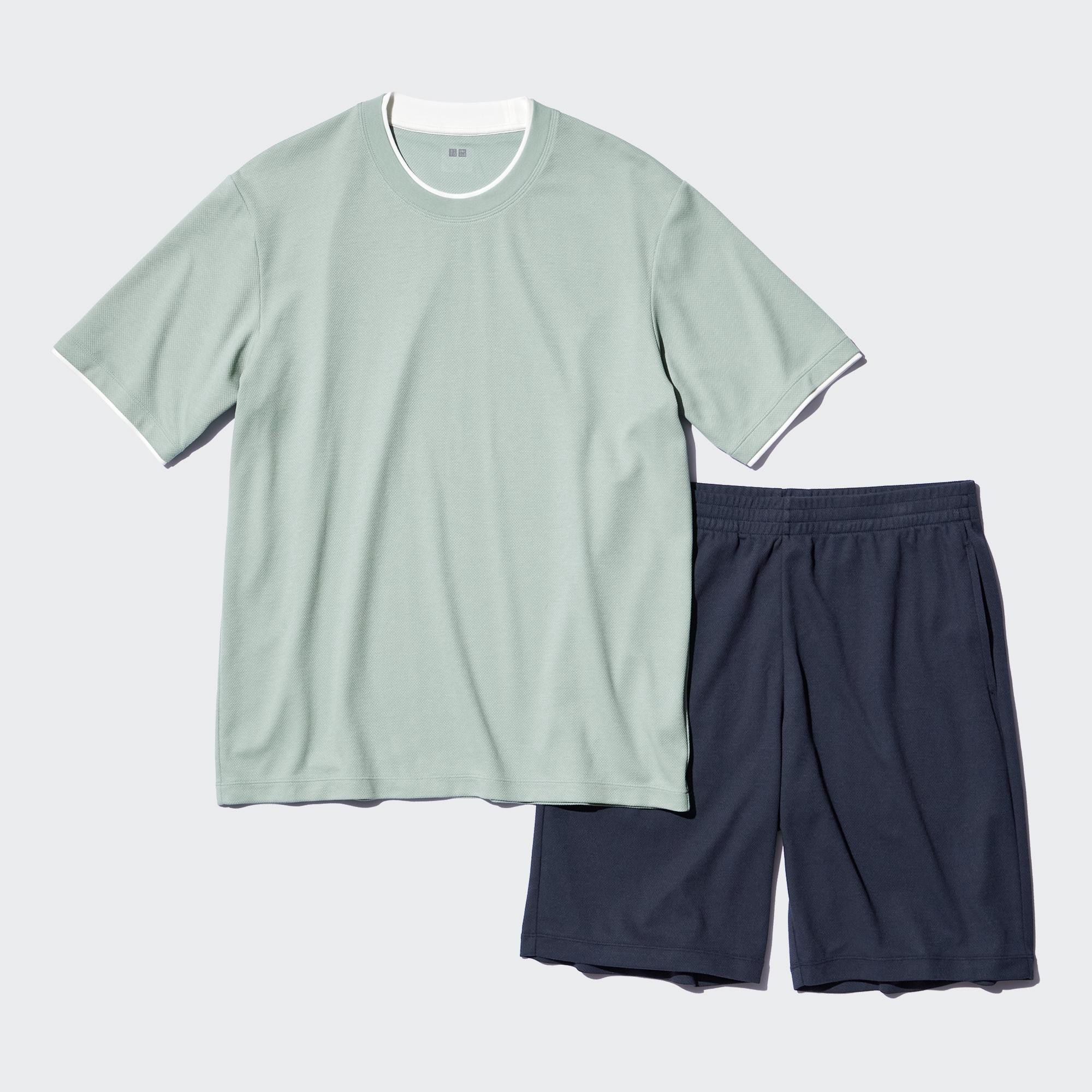 Комплект UNIQLO AIRism из хлопковой сетки с короткими рукавами, светло-зеленый шорты uniqlo комплект из 3 шт светло зеленый