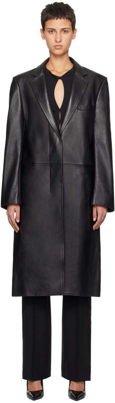 

Черное кожаное пальто строгого кроя Helmut Lang