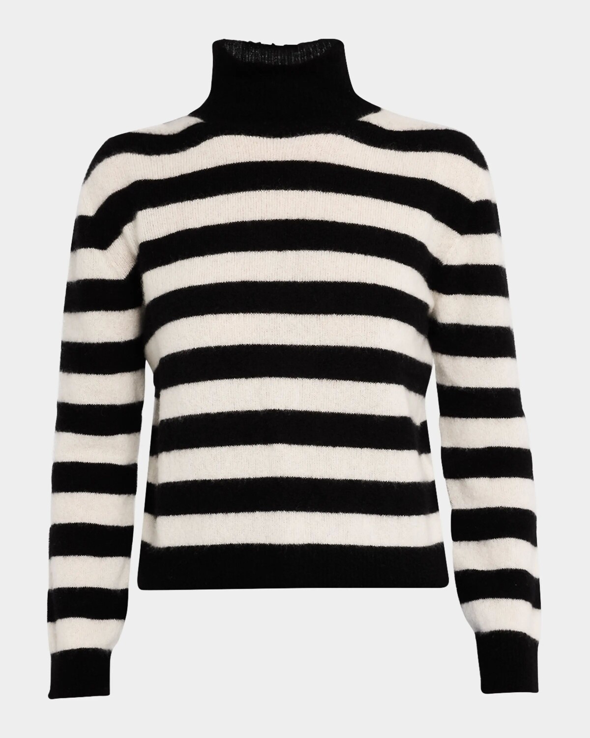 

Свитер с высоким воротником из кашемирового шелка в полоску Neiman Marcus Cashmere Collection, черный