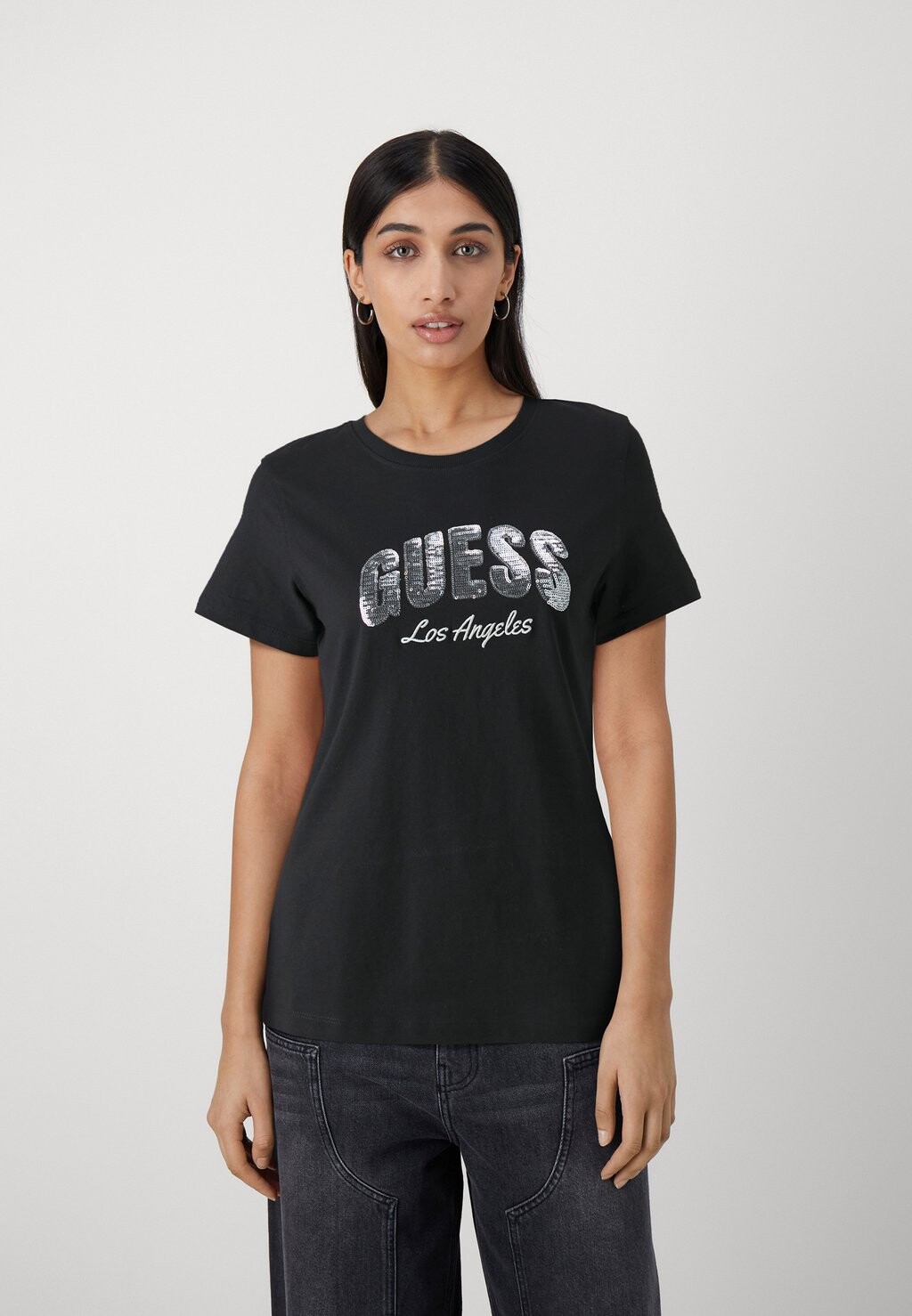 

Футболка с принтом SEQUINS LOGO Guess, цвет jet black
