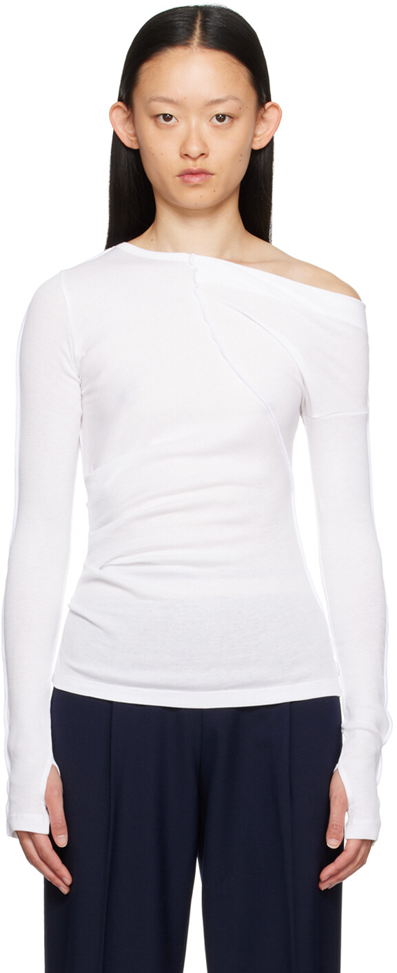 

Helmut Lang Белая асимметричная футболка с длинным рукавом, Белый