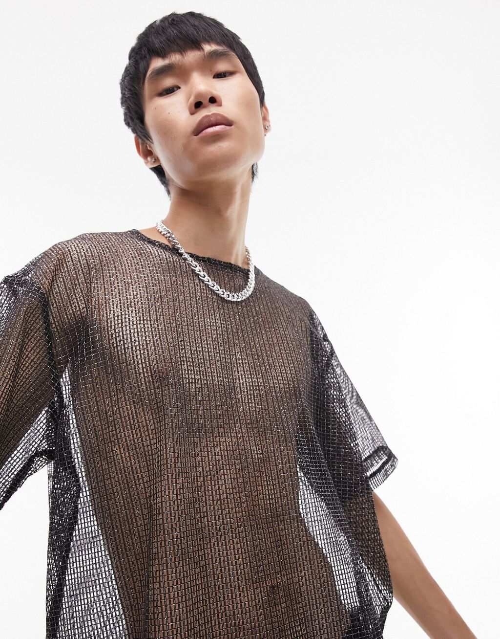 

Черная объемная сетчатая футболка Topman, Черный