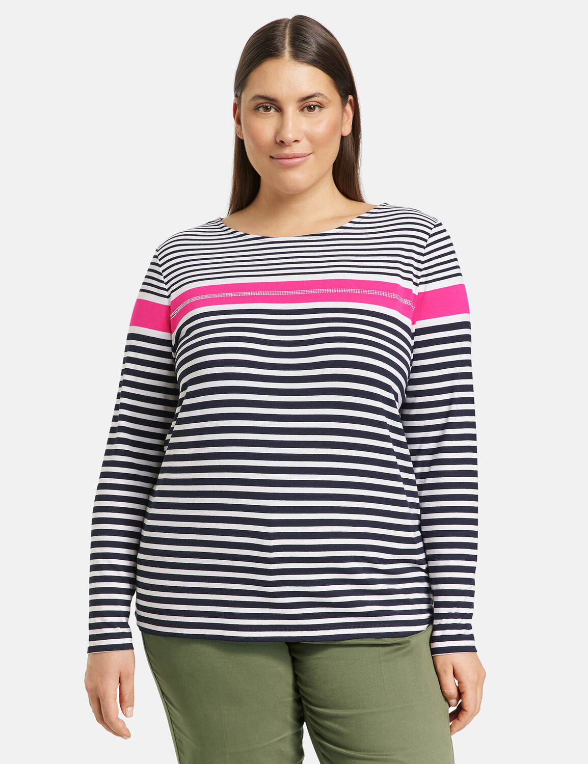 

Рубашка SAMOON T Shirt Langarm Rundhals, цвет Navy-Beige Ringel