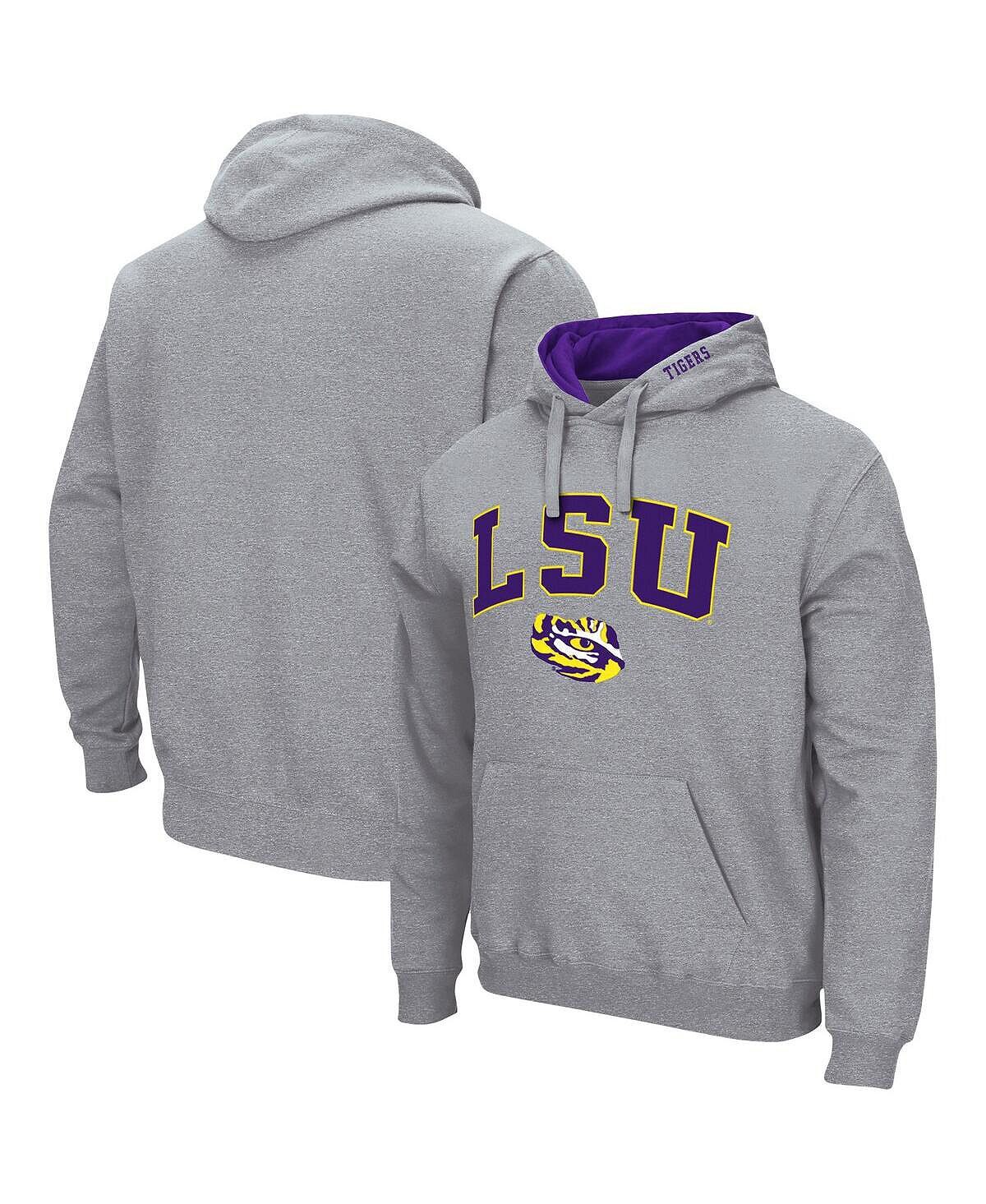 

Мужской пуловер с капюшоном цвета Хизер серого цвета LSU Tigers Arch Logo 3.0 Colosseum, Серый