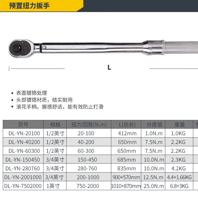 Deli DL-YN-20100 Динамометрический ключ с заданным моментом 20-100 Н·м