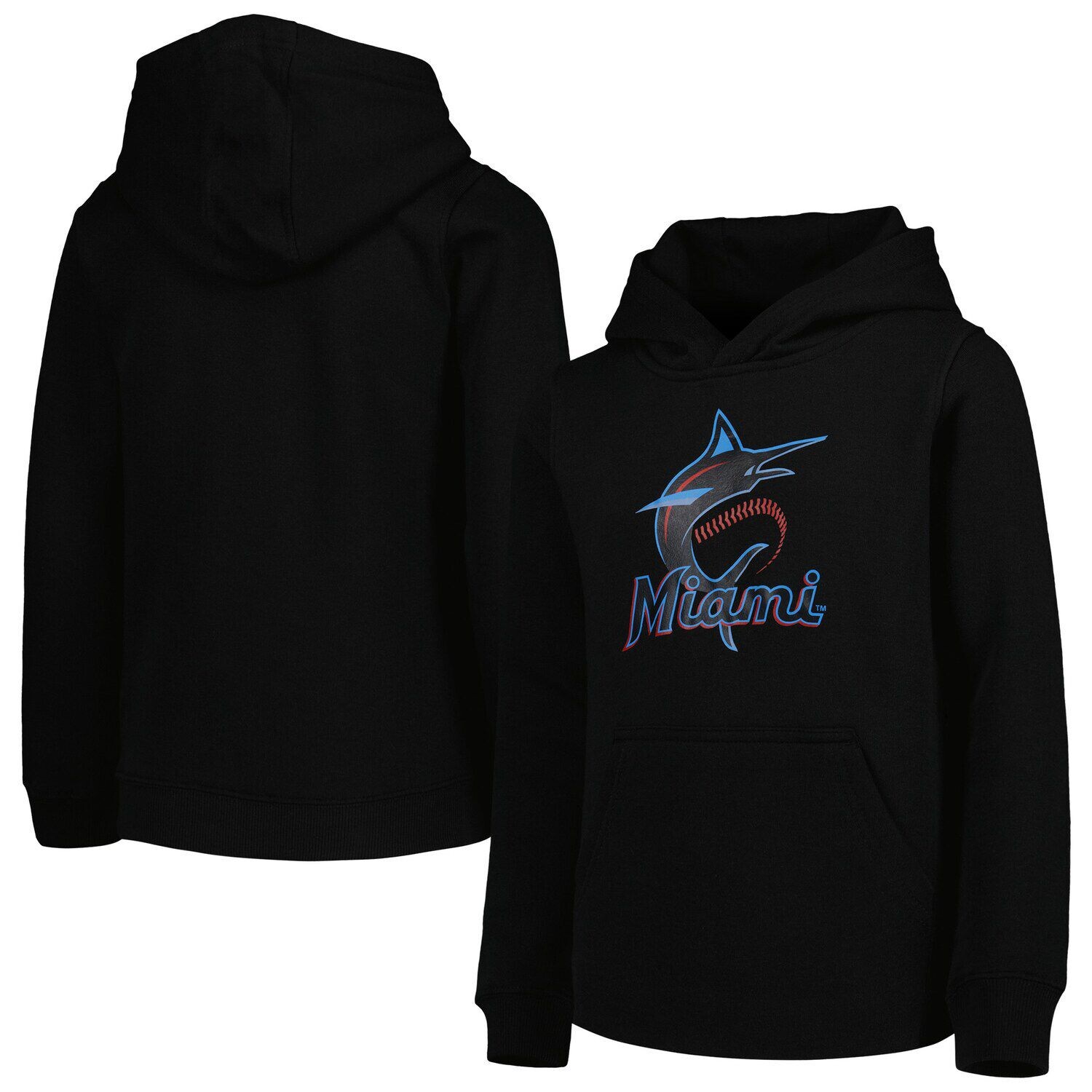 

Черный пуловер с капюшоном с логотипом команды Miami Marlins Team Youth Outerstuff