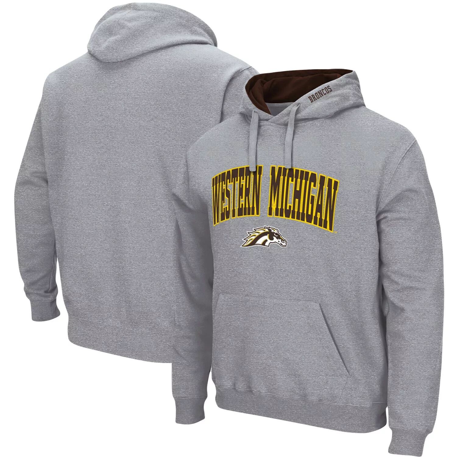 

Мужской серый пуловер с капюшоном Western Michigan Broncos Arch и Logo Colosseum