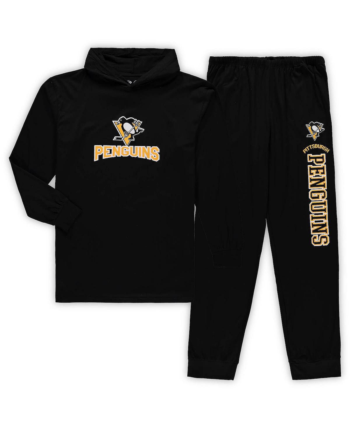 Мужской черный пуловер с капюшоном Pittsburgh Penguins и комплект для сна для джоггеров Concepts Sport