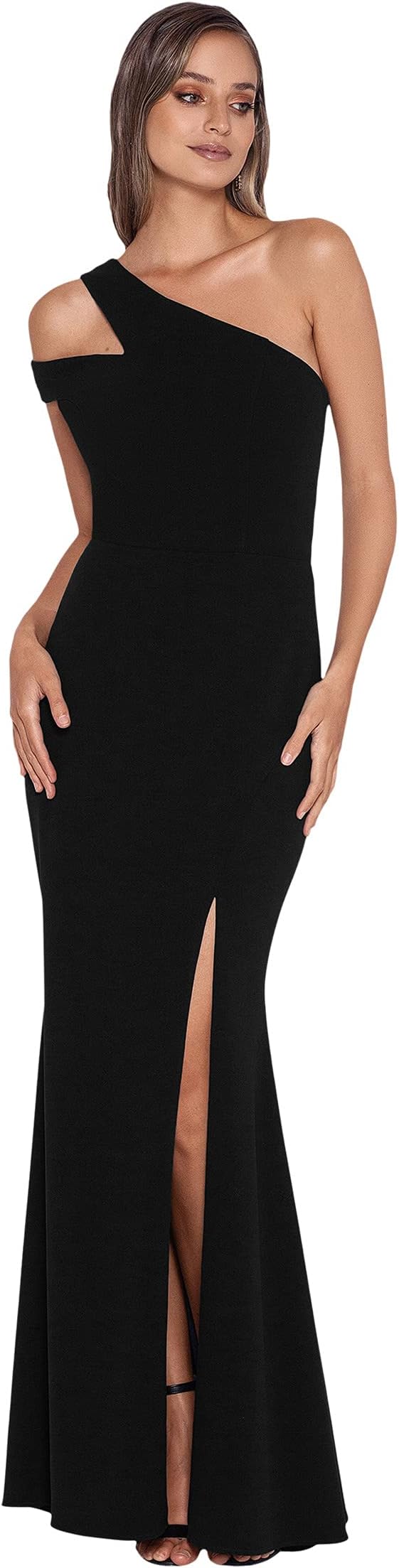 Платье Long Scuba Crepe One Shoulder Strap XSCAPE, черный цена и фото