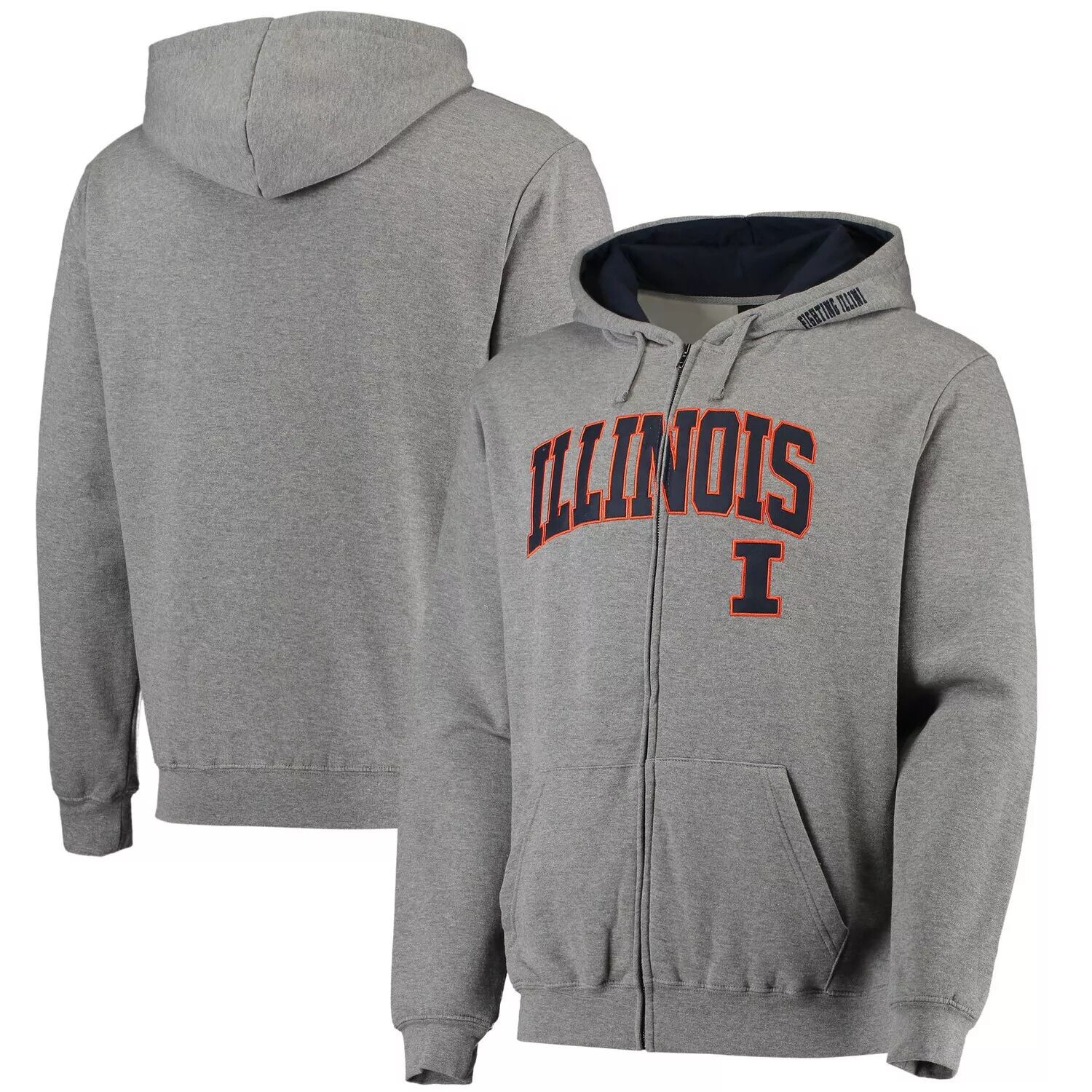 

Мужская толстовка с молнией во всю длину серого цвета Illinois Fighting Illini Arch & Logo 3.0 Colosseum, Серый