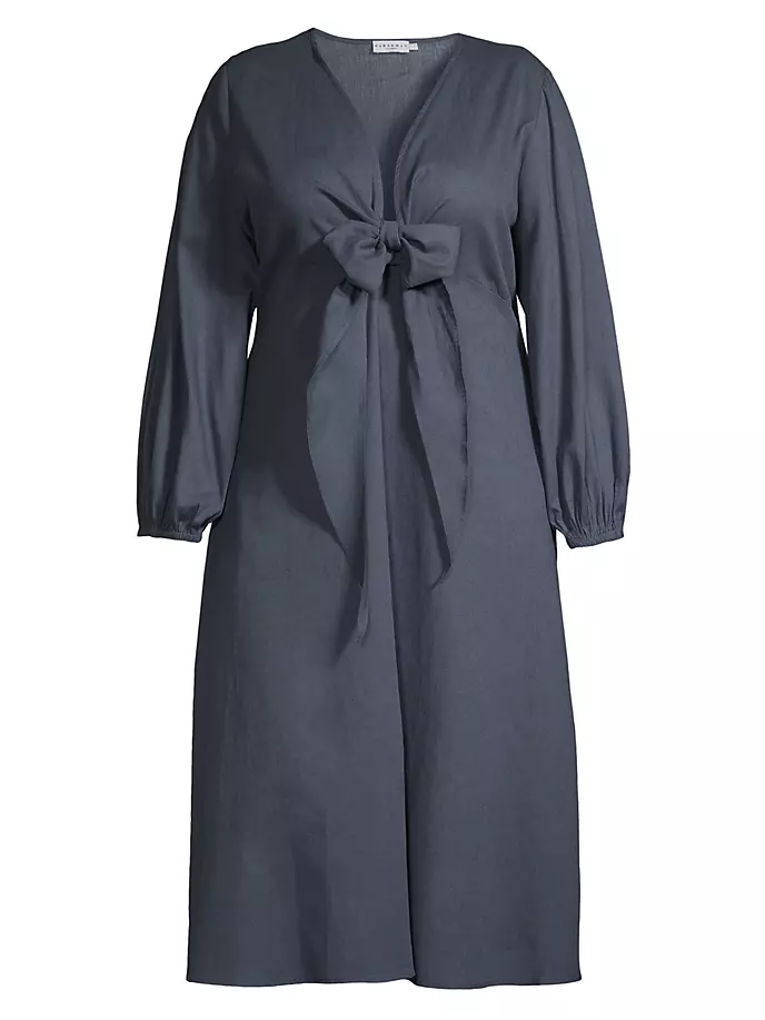 Платье миди из хлопка и льна с завязкой на талии Plus Novella Harshman, Plus Size, цвет dark indigo