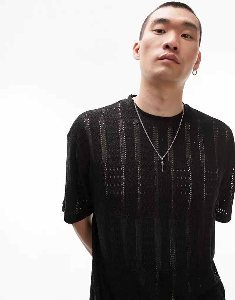 

Черная футболка оверсайз крючком Topman Festival