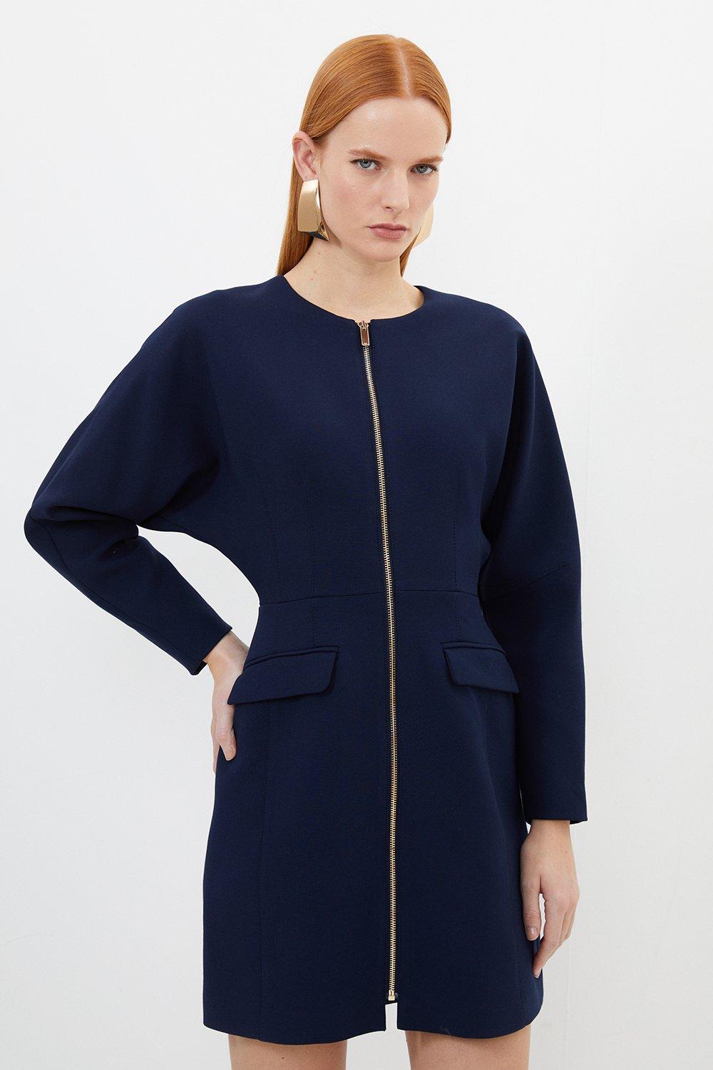 Компактное эластичное мини-платье на молнии Karen Millen, темно-синий