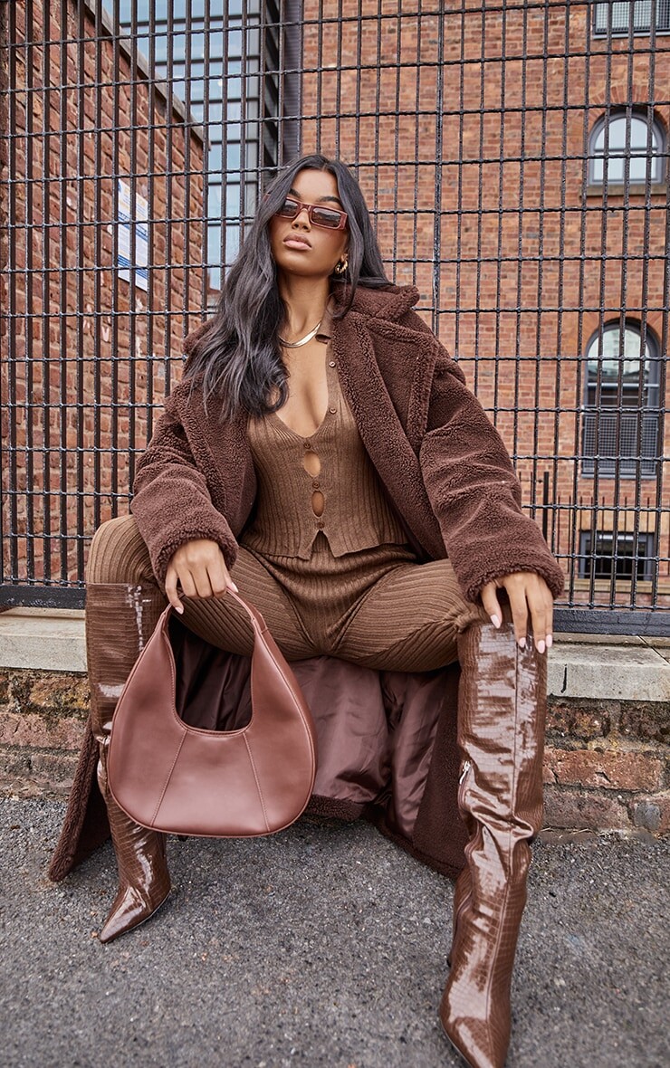 

PrettyLittleThing Шоколадное пальто Teddy Bear Borg, Коричневый