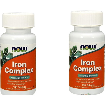 NOW Iron Complex, незаменимый минерал, не вызывающий запоров, 100 таблеток zahler iron complex мягкая формула железа не вызывающая запоров 250 капсул