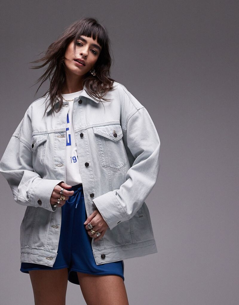 

Белая джинсовая длинная куртка-баллон Topshop