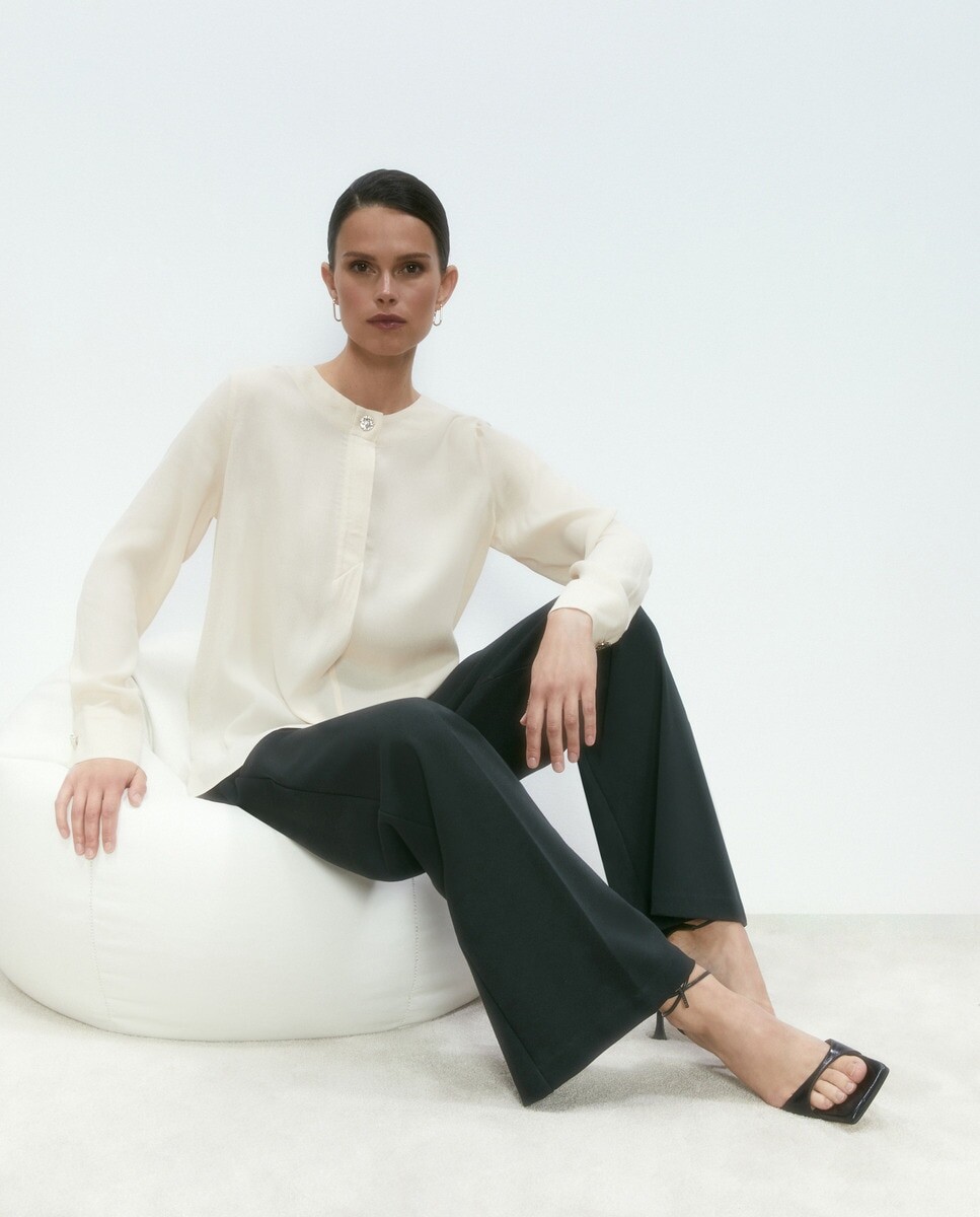

Блузка с круглым вырезом и длинными рукавами Woman El Corte Inglés, сырой